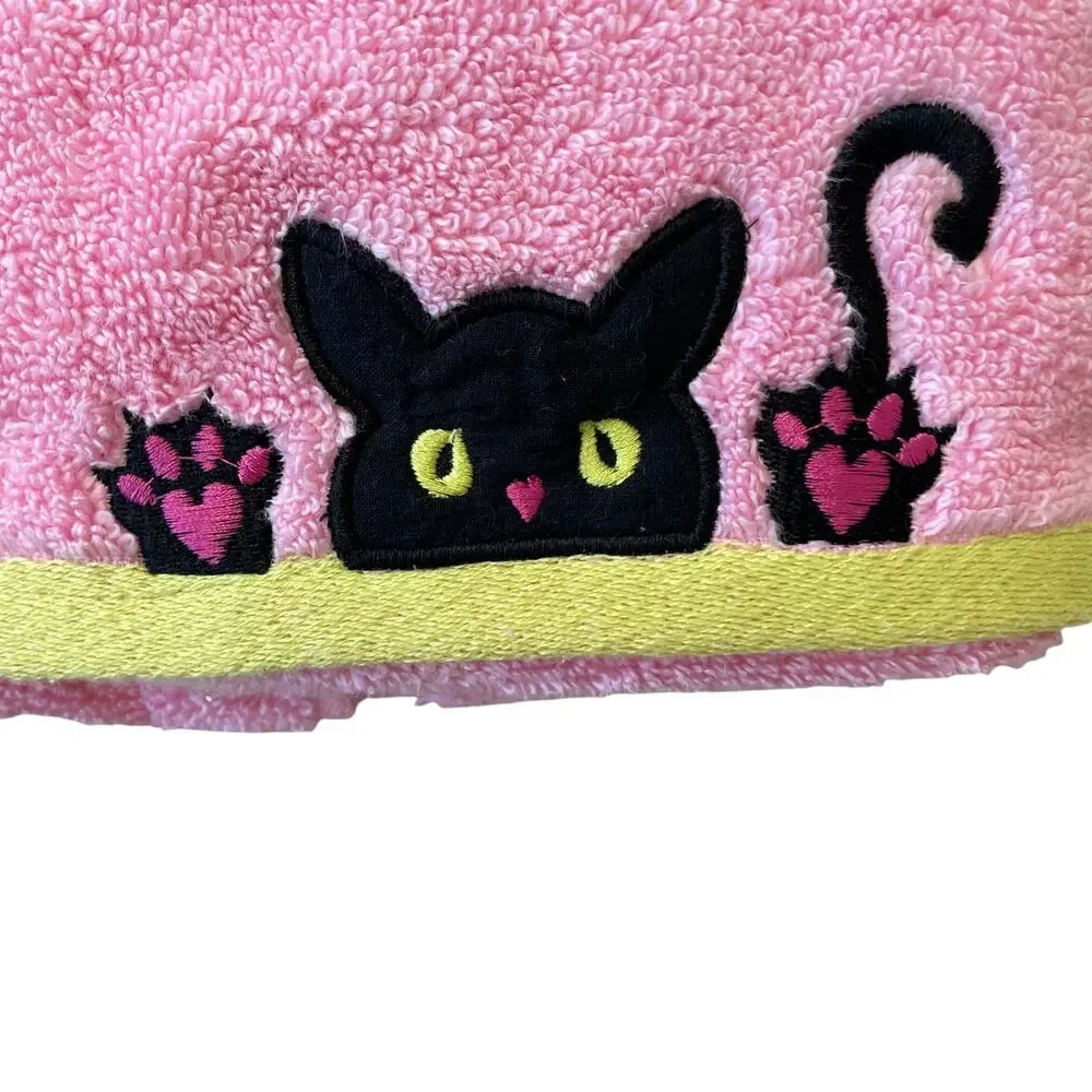 Betsey Johnson Pink Halloween Cat Hand Towels 16x26 Cotton Embroidered Set of 2